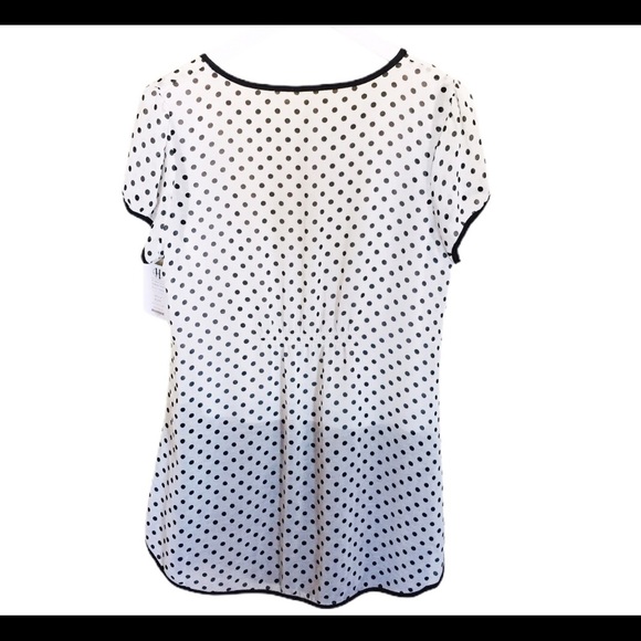 NWT A BY D (Boutique) Polka Tunic Top With Vegan/Faux Detail Leather Ivory Large - Picture 7 of 8